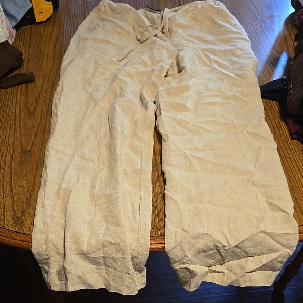 Casual Beige Linen Pants